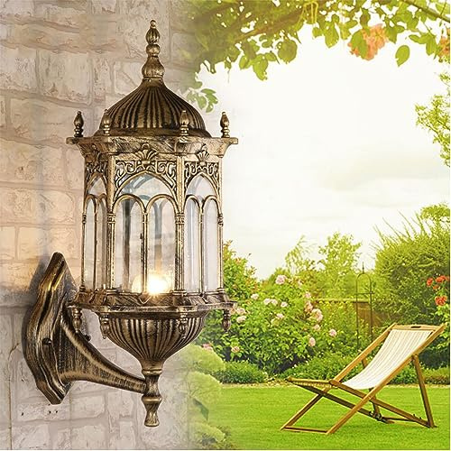Mengjay Vintage Außen-Wandleuchte Wasserdichter IP23 Außenleuchte,aus Aluminium Glas-Schirm Wandlampe Gartenlampe, Rustikal Außen Terrasse Garten E27 Außenwandleuchte (A)