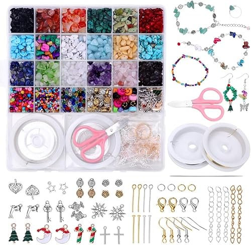 Schmuck Selber Machen Set, Edelsteine Perlen DIY Unregelmäßige Schmuckset mit Loch, Natürlicher Beads Bastelset Basteln Kit für DIY Schmuck Halskette Armband Ohrring Ringe, Mädchen Geschenk