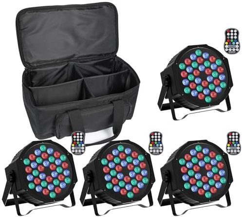 SEBRUANC 4PCS Par LED Bateria Recargable con PVC Bolsa, RGB 36 LED Focos Luces Escenario Exterior con Control Remoto y Activación de Sonido, Luz Discoteca para Fiestas Bares Boda Halloween Navidad