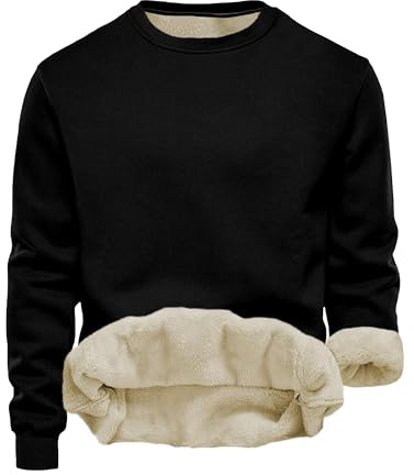 Tincini Herren Sweatshirt Winter Dickes Fleece Pullover Casual Rundhals Gefüttert Sweater Warm Langarm Pulli Winterpullover (Schwarz, L)