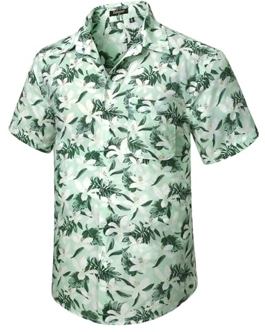 Enlision Hawaii-skjorta, kortärmad, herr, funky Hawaii-skjorta, ledig, strand, palmer, surftryck, button-down-skjorta för semester, sommar, Aloha, G06-salviagrön, 4XL