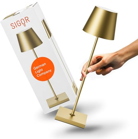 SIGOR Nuindie 2.0 LED Akku-Tischlampe, goldfarben | Dimmbar • Indoor & Outdoor • IP54 • 38 cm • USB-C • 12 h Leuchtdauer