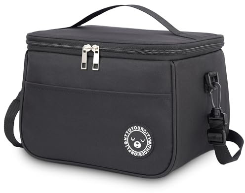 BALIGO Kühltasche 9L, [ Auslaufsicheres Futter ] Lunchbox Tasche, Lunchtasche Isoliert Faltbar, Kleine Kühltasche, Lunchbag, Tragbar Lunch Tasche Arbeit Reisen Büro Picknick (Schwarz, 9L)