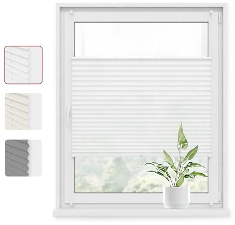 WOLTU Plissee Klemmfix ohne Bohren 85x120cm (BxH) Weiß Faltrollo Plisseerollo mit Klemmträger Lichtdurchlässig, Jalousie Sichtschutz und Sonnenschutz Easyfix Rollo für Fenster & Tür