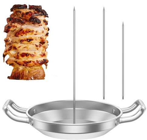 Foppla Al Pastor Brochettes verticales en acier inoxydable avec plaque et 3 pointes amovibles pour barbecue, fumoirs, four (photo)