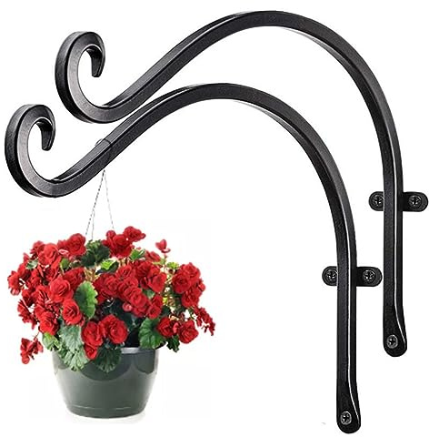 Hang & Basket Brackets for Outdoor Hanging Baskets, Iron Plant Hangers, Black Fence Hooks
