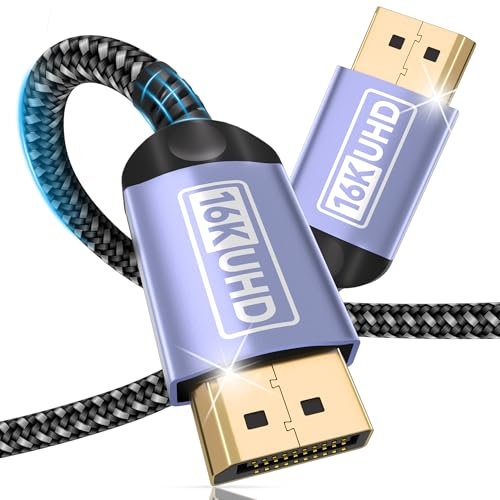 Zestiq 16K Cavo Displayport 2.1 1M, 16K@60Hz, 10K@60Hz, 8K@120Hz, 4K@240Hz/165Hz/144Hz, 2K@360Hz/240Hz, Cavo DP supporta 80Gbps, HDR, DSC1.2a, FreeSync e G-Sync per monitor, Grafica, PC