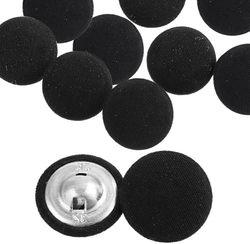 10 Stück 20 mm Ösen Knöpfe Stoff Bezogen, Schwarz Mit Stoffüberzug, Runde Nähknöpfe, Runder Metallschaft für Anzüge, Kleider, Blusen, Vintage DIY (Schwarz)