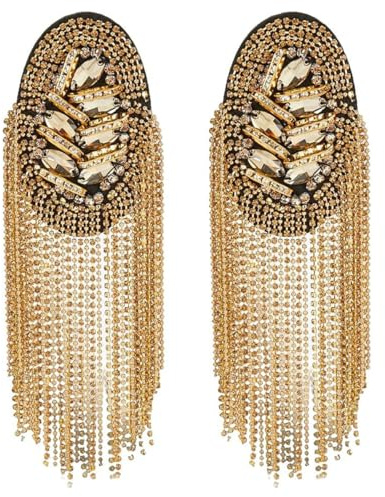 Sarini 1 par rhinestone axelmärken Avtagbara metall Punk handpärlor tofs Epauletter Heavy Industry Beading Kläder Tillbehör Dekoration