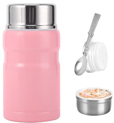 chiquieray Food Flasks for Hot Food, 500ml Hot Food Containers, Vacuum Insulated Food Jar with Folding Spoon, Double Walled Hot Food Flask, Soup Flask, Food Flasks for Hot Food