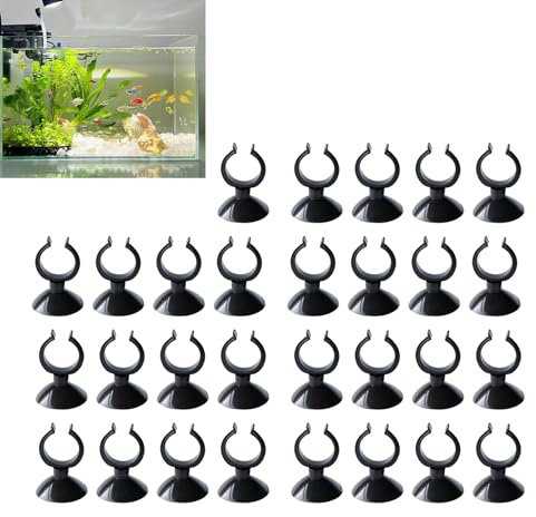 FDJZXW 30 Stück Saugnapf Aquarium,Aquarium Saugnpfe Halter Saugnpfe Clips,Saugnäpfe Aquarium,Schwarzes Aquarium Heizer Saugnäpfe,Halter Fisch Tank Saugnäpfe,Geeignet für Aquarium (17×30 mm)