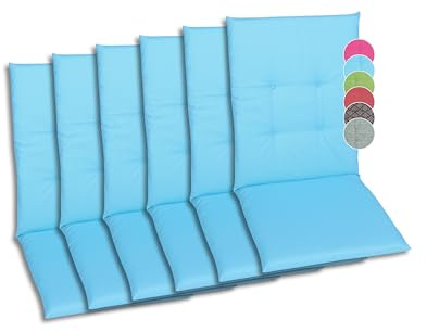GO-DE Textil Bequeme und attraktive Polsterauflagen für Mittellehner-Gartenstühle (6er-Set, Uni blau, Mittellehner)