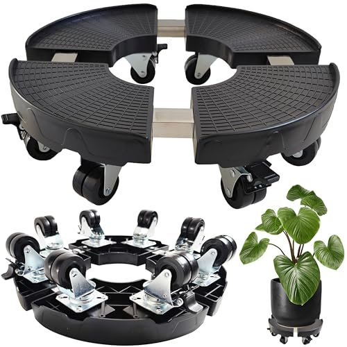 NOAMOO 15-20 Inch Plant Caddy with Wheels Outdoor Indoor, Large Rolling Plant Stand for 600lb Heavy Duty Flower Pots, Round Plant Rollers Lockable Potted Planter Dolly, Black