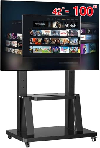 JXMTSPW TV Ständer Rollbar mit Rollen für 32-100 Zoll Fernseher, Fernsehständer höhenverstellbar TV Standfuß Trolley ür 50 55 65 70 75 80 85 86 98 Max Hält 80kg VESA 900x600mm Stabil Mobiler TV Wagen