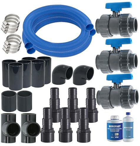 HAF® Bypass Set Universal | Ventil für den Anschluss von Pool Wärmepumpe Poolheizung Solaranlage | Adapter für optimale Regulierung des Wasserdurchfluss | Anschlussset mit 32mm 38mm Schlauchanschluss