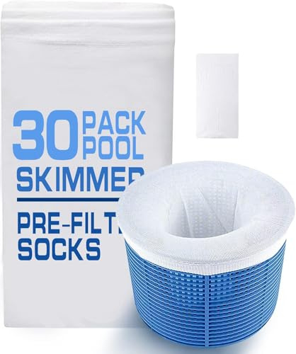 30 PCS Chaussette Skimmer Piscine,Pool Skimmer Socken,Filtre Skimmer Piscine, Prefiltre Skimmer Nylon Élastique, Reutilisable Filtrantes Chaussettes Propre Retirer Feuilles, Écume, Cheveux (Blanc)