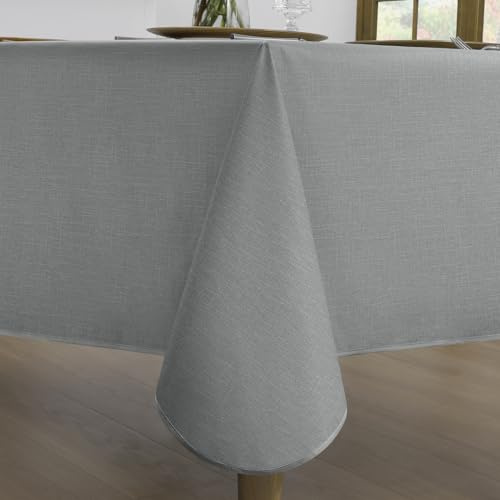 Romanstile graue Wachstuchtischdecke Outdoor 140x180 cm eckig mit Saum Leinenoptik PVC Tischdecken Wasserdicht Gartentischdecke wetterfest Table Cloth für Geburtstag,Party,Sommer,Grill,Picknick