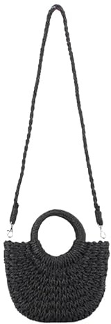JXpxbao Stroh Strandtasche Für Frauen, Sommer Handgewebte Tote Bags Geldbörse Mit Quaste, Top Griff Stroh Handtasche Clutch Leicht Gewebte Raffia Crossbody Tasche