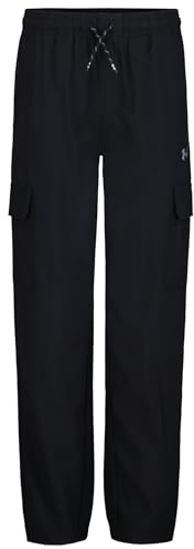 Under Armour Boys' Woven Tech Pants, 4-Way Stretch Fabric & Drawstring Closure, Outdoor Collection, Black Cargo, YXL