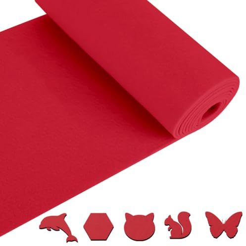 Filzrolle Filzstoff 30cm x 250cm x 3mm, RANJIMA Filz Meterware, Bastelfilz Taschenfilz Polyester Filz für Filzunterlage Deko DIY Handwerken Aufbewahrungstasche Patchwork Nähen Basteln (Rot)