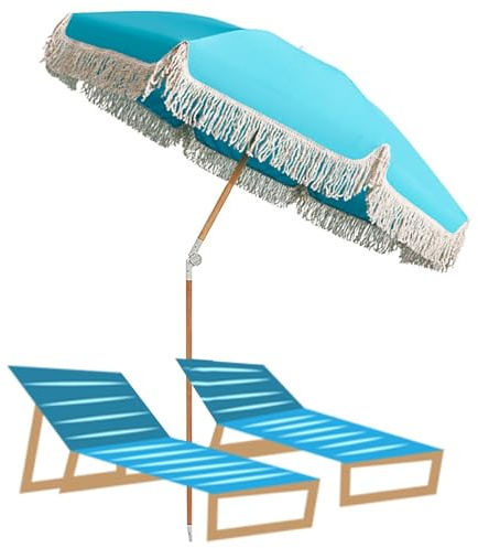Parasol de terrasse réglable avec franges, parasol de plage rond en porte-à-faux, parasol de jardin, sans base, parfait pour balcon et terrasse.