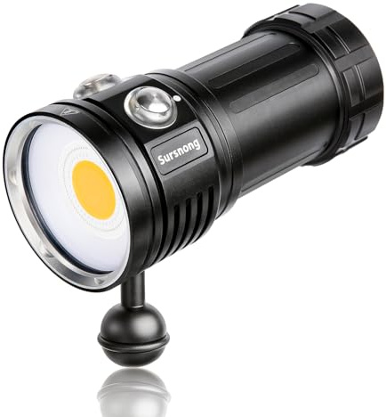Sursnong L12 7500 Lumens - Lampe Video sous-Marine Professionnelle, Lumière Blanche 6000K et 90 CRI, Recharge USB-C, Étanche IP68 (100m) pour Plongée et vidéographie