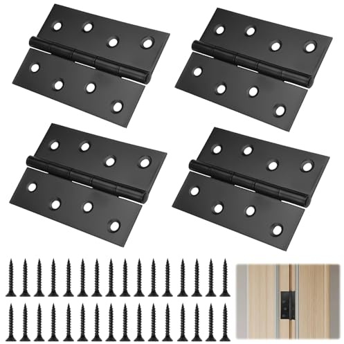 4 Pieces Black Door Hinge,100 mm x 70 mm Stainless Steel Heavy Duty Hinges | for Wood Ball Bearing,Matte Black Door Hinges with 32 Screws,Internal Door Hinges for Doors,Windows and Commercial Buildings