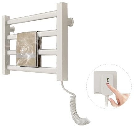 QIAKEFE Scaldasalviette Elettrico Intelligente 55℃, Asta di Asciugatura Elettrica e Portasalviette Multifunzionale, Senza Foratura in Alluminio Montato a Parete in Barra di Asciugamani Retta (Bianco)