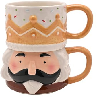 Widdop – Tasses empilables en céramique motif pain d'épices et casse-noisette – Tasses de Noël festives pour chocolat chaud et café – Cadeau saisonnier amusant