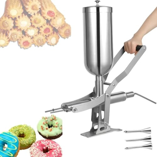Macchina per il riempimento manuale di ciambelle, in acciaio inox 304, riempita di crema con 4 ugelli, per cucine, panetterie, ristoranti e caffè