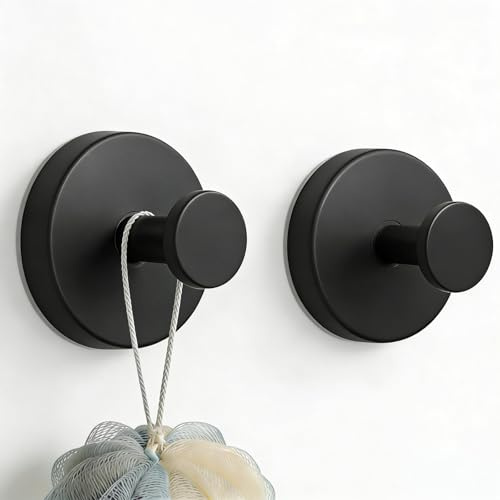 YUNISS Lot de 2 Crochets à Ventouses, RéUtilisable Porte Serviette Ventouse, Sans PerçAge, Ventouses Ultra-RéSistantes, Acier Inoxydable, pour Salle de Bain, Cuisine et Surfaces VitréEs (Noir)