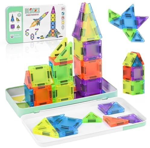 Zenovate 50 Pezzi Mini Costruzioni Magnetiche da Viaggio, Mini Piastrelle Magnetiche Bambini da Viaggio, Blocchi Magnetici per Bambini 3+ Anni, Giochi da Viaggio Regalo per Bambini 3+ Anni