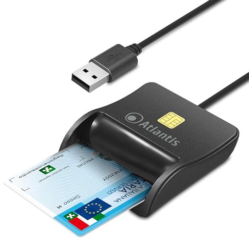 Atlantis Lettore Smart Card Reader per tessera sanitaria, CNS, carta nazionale dei servizi ed ATe della PA, attivazione spid, firma digitale, per Pc e Notebook, porta USB. Cod. P005-SMARTCR-U