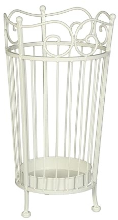 DESIGN DELIGHTS Nostalgischer SCHIRMHALTER Luca | Antik-Weiß, Metall, 45x25 cm | Regenschirmhalter, verzierter Schrimständer, Landhaus Stockhalter, Shabby Chic mit Abtropfschale