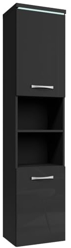 Badplaats Badezimmerschrank Paso 35 x 35 x 160 cm Schwarz Hochglanz - Hoch Badschrank Mit 2 Türen