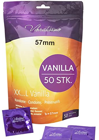 VIBRATISSIMO Kondome XXL Vanilla 50er Pack | mit Aroma | for Men | mit dünner Wandstärke & aromatisiert | gefühlsecht hauchzart | b=57 mm
