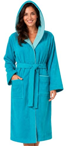 Morgenstern Bademantel Damen Frottee Baumwolle Kapuze Leonie | 100% Baumwolle, weicher Frottee, Kapuze, Taschen und Bindegürtel – geprüft auf Schadstoffe, ideal für Sauna und Zuhause