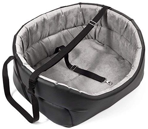 Hunde Autositz Universal Waschbar Abriebfest, Autositz Hund für Vordersitz, Beifahrersitz, Rückbank, Hundebett Hundetasche, L: 56 cm x 48 cm, Schwarz - Kunstleder: Wildlederimitat