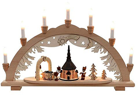 Wichtelstube-Kollektion XXL Schwibbogen Innenbeleuchtet Seiffener Kirche Bergmannsstollen 57 x 9 x 38 cm
