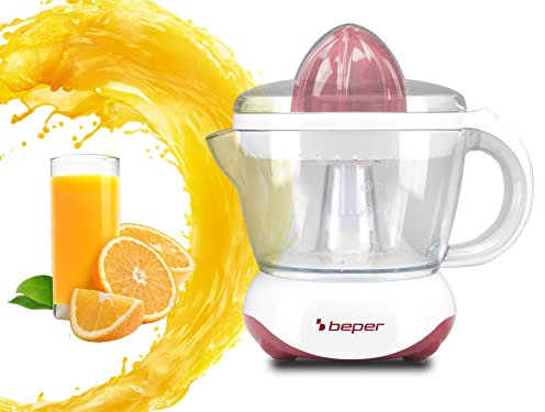 BEPER BP.101H Spremiagrumi elettrico, 25W, 700 ML ,2 Coni diverse dimensioni, Coperchio di protezione, Bianco/Rosso