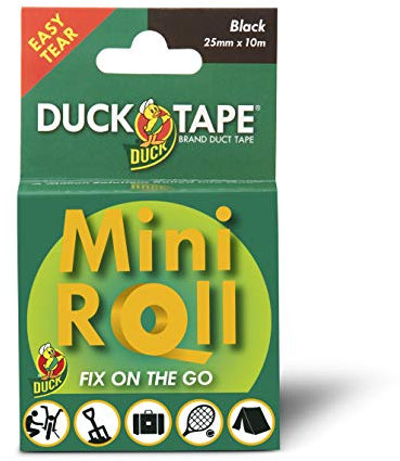 Duck Tape Mini rollo negro – La cinta adhesiva original de alta resistencia impermeable y conducto de tela adhesiva de reparación de 25 mm x 10 m