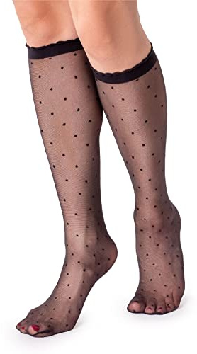 LORES Calcetines transparentes de rodilla para mujer, patrón original, parte superior suave, divertidos, largos, Talla única
