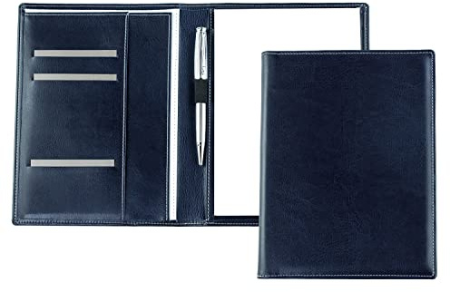 DELMON VARONE - Premium Schreibmappe inkl. Notizblock DIN A5 (50 Blatt) aus veganem Eco Kunstleder Blau - Organizer Konferenzmappe mit Stifthalter & Einsteckfach - Business Besprechungsmappe