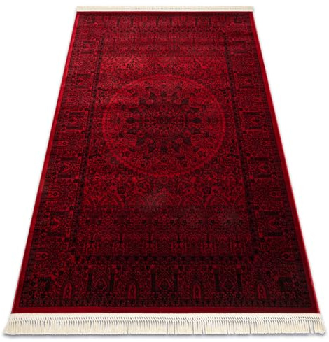 rugsx Orient 6039 – Eleganter Orient-Teppich mit Fransen in Burgund & Schwarz – Klassisches Rahmen- & Rosettenmuster 200x290 cm
