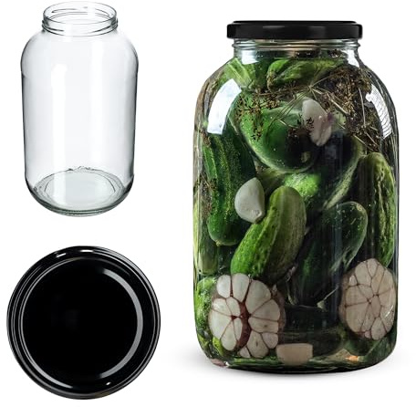 KADAX Glass Jar 4 L, Large Jar with Wide Mouth for Preserving, Pickling and Fermenting, Storage Jar for Pickles and Sauerkraut (Black Lid)