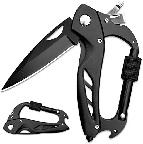 Joycube Multitool Carabiner with Folding Pocket Knife, Bottle Opener, Window Glass Breaker and Screwdriver, EDC Keychain Clip, Tactical Knives Survival Gear for Men Outdoor Camping
