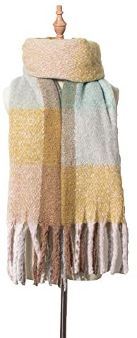 HGJH Strickschal Damen,Kontrastierender Dicker Quastenschal Für Damen, Modeschal, Wildes Gitter, Blaugrüner, Gelber Breitenschal, Eleganter, Dicker Trend, Weihnachtsschals Für Damen, Warmer Schal