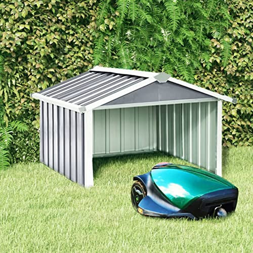 Susan Garden Robot Lawnmower Shed Tool Storage Shed House Outdoor Garden Storage Shed Outdoor Living Building Structures Outdoor Robot Protective Lawnmower Shed 92x97x63 cm Galvanised Steel Grey