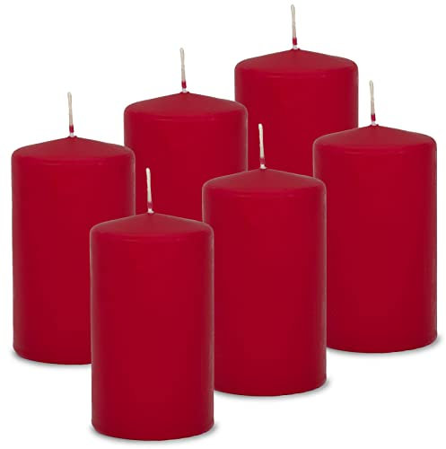DecoLite: 6x Stumpenkerzen 130/70 mm Safe Candle - Selbstverlöschend - Brenndauer ca. 61 Stunden - 100% made in Germany von Wenzel Kerzen Wachskerzen - RAL Zertifiziert (rot)