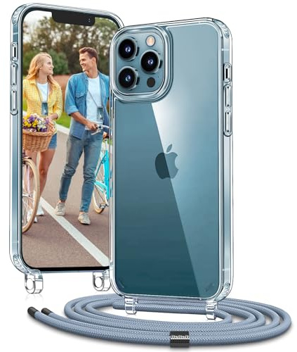 Vaykwo Handykette für Apple iPhone 12 Hülle mit Band und iPhone 12 Pro Hülle mit Band - Necklace Handyhülle - Transparente Case zum Umhängen mit Kameraschutz und Bildschirmschutz - Blau | Necklace Handyhülle, Transparente Case zum Umhängen, Verstellbar und Abnehmbar